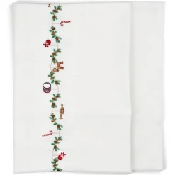 Juleduk med broderte motiver 240x140 cm hvit