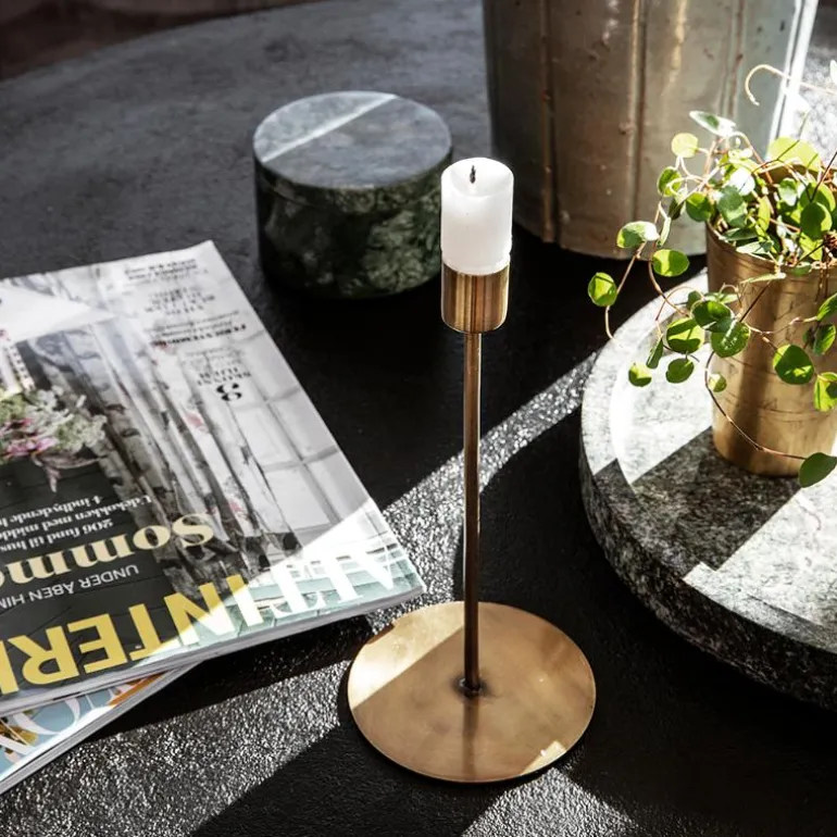 Anit lysestake 20 cm antikk messing