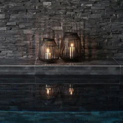 Asra lanterne bambus/glass 25x30 cm svart