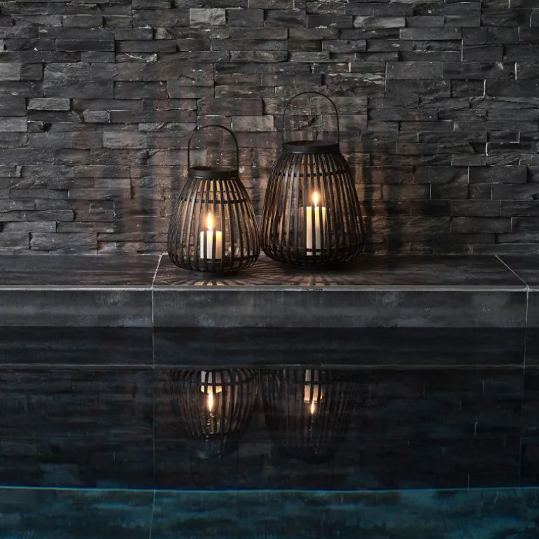 Asra lanterne bambus/glass 25x30 cm svart