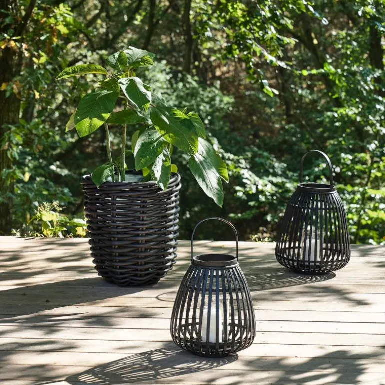 Asra lanterne bambus/glass 25x30 cm svart