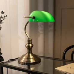 Bankers bordlampe 42 cm antikk/grønn