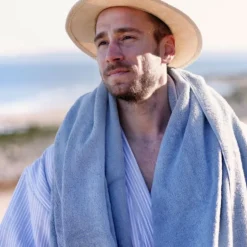 Bath Collection badekåpe S/M powder blue stripes