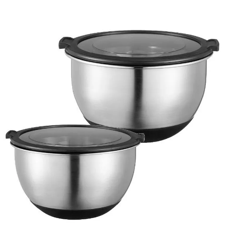 Belle skål med lokk 2 stk 2,5L/1L stål