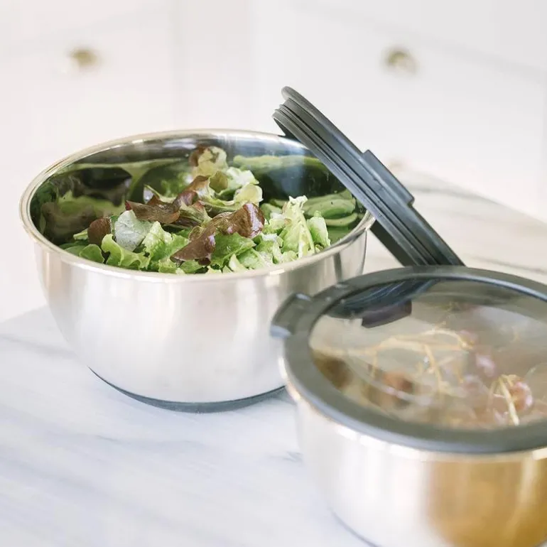 Belle skål med lokk 2 stk 2,5L/1L stål