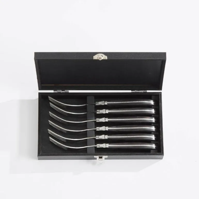 Biffgafler 6 deler svart tre