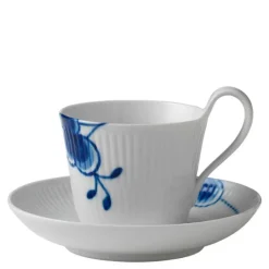 Blå Mega Riflet kopp med høyt håndtak og fat 24 cl