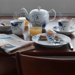 Blå Mega Riflet kopp med høyt håndtak og fat 24 cl