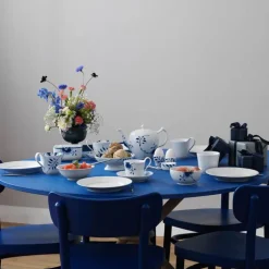 Blå Mega Riflet kopp med høyt håndtak og fat 24 cl