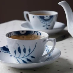 Blå Mega Riflet kopp m/underskål 28 cl