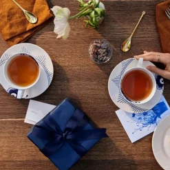 Blå Mega Riflet kopp m/underskål 28 cl