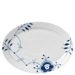 Blå Mega Riflet oval tallerken 28 cm