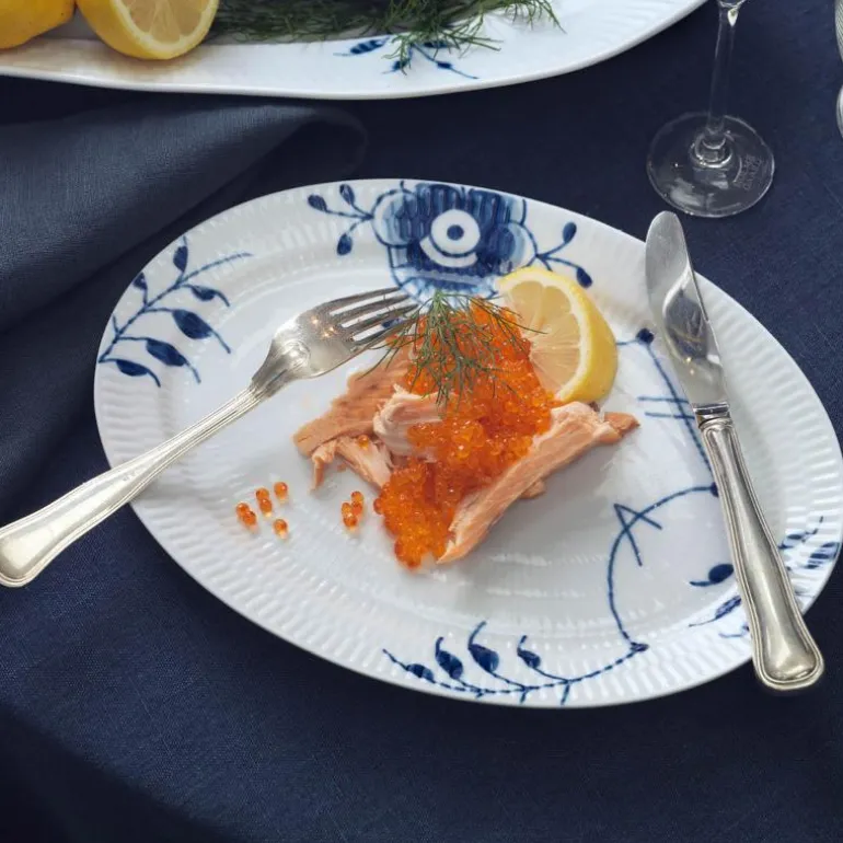 Blå Mega Riflet oval tallerken 28 cm