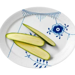 Blå Mega Riflet oval tallerken 35 cm