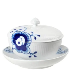 Blå Mega Riflet skål m/lokk og asjett 38 cl