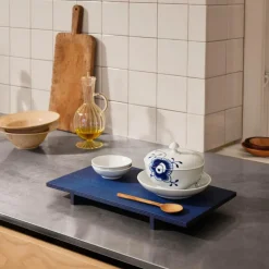 Blå Mega Riflet skål m/lokk og asjett 38 cl