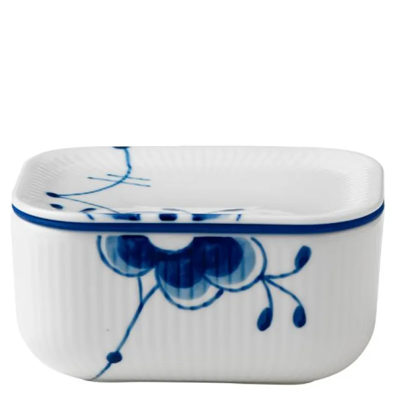 Blå Mega Riflet smørskål m/lokk