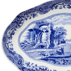Blue Italian oval tallerken 21 cm blå/hvit