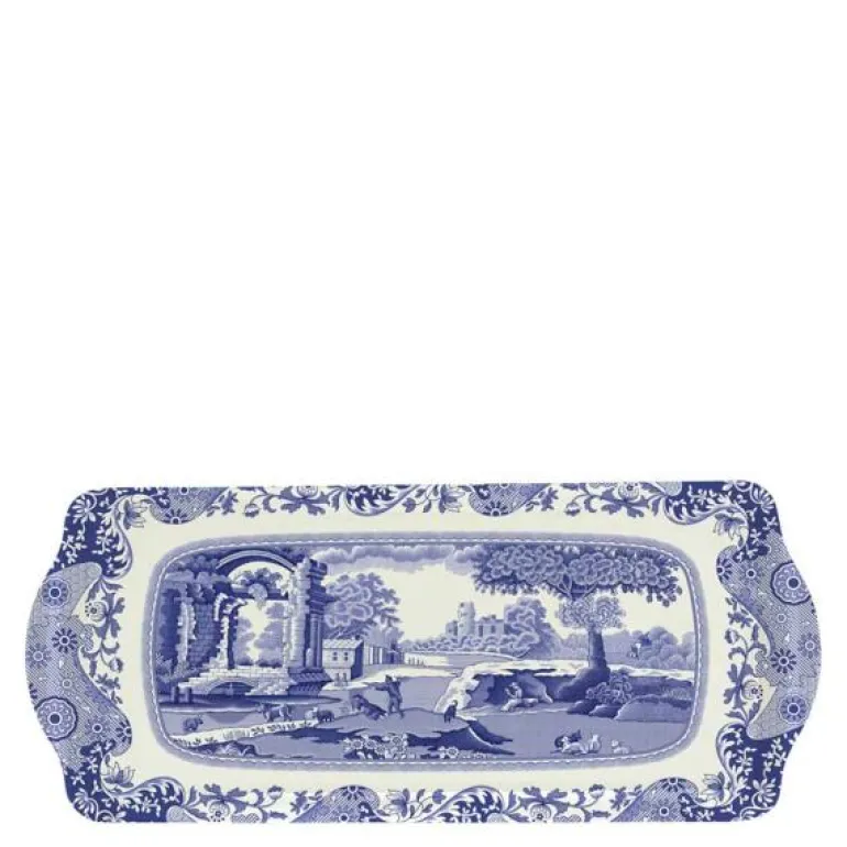 Blue Italian smørbrødfat 38,5x16,5 cm blå/hvit