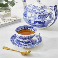 Blue Italian tekopp med fat 20 cl blå/hvit