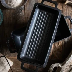 Brødform med lokk støpejern 37x14x11 cm 3L svart