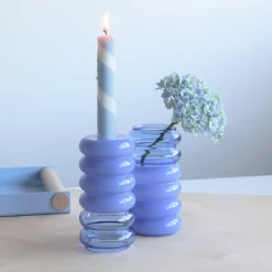 Bubble vase/lysestake 13,5 cm blå