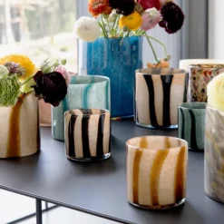 Calore lyslykt 10x10 cm beige/brun stripe