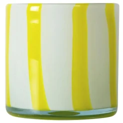Calore lyslykt 10x10 cm Curve gul/hvit stripete