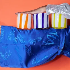 Calore lyslykt 10x10 cm Curve oransje/hvit stripete