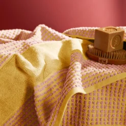 Check håndkle 70x140 cm gul/rosa