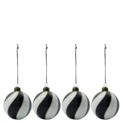 Coil julekuler 8 cm 4 stk svart/hvit