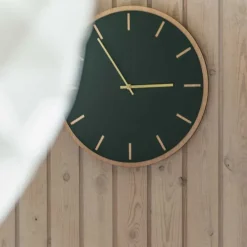 Conifer Oak veggklokke 38 cm mørk grønn linoleum m/gull viser