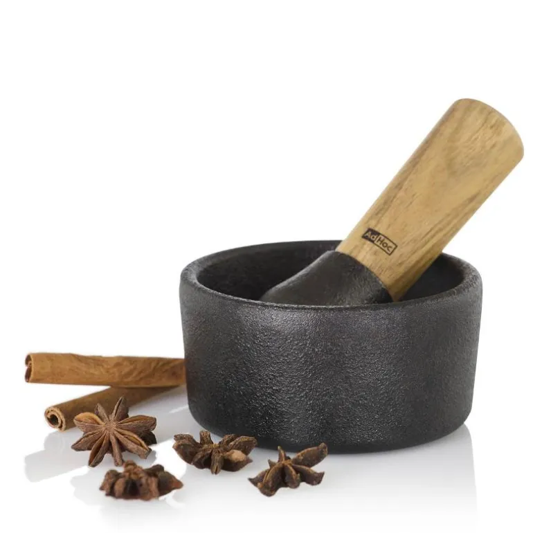 Crush morter rund 10 cm støpejern/akasietre