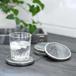 Drikkebrikker 10,5 cm 4 stk grå/forniklet messing