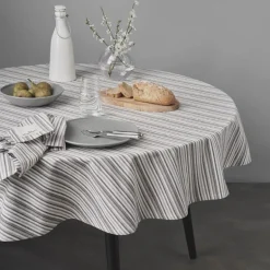 Duk rund 180 cm small stripes hvit/grå