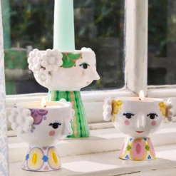 Eva telyslykt 6,5 cm 2 stk gul/lavendel