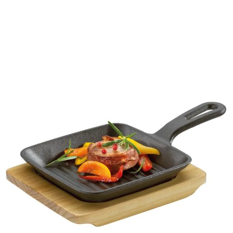 Firkantet serveringspanne med rille og treplate