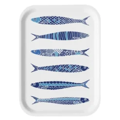 Fiskelycka brett 27x20 cm hvit/blå