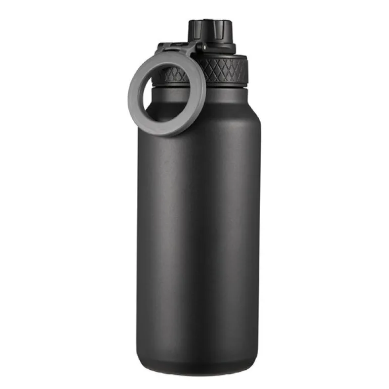 Flory flaske dobbeltvegget 0,9L med mobilholder og magnet svart/grå