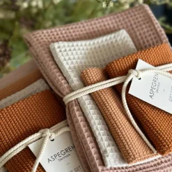 Gavesett med 1 kjøkkenhåndkle & 3 oppvaskkluter sea buckthorn