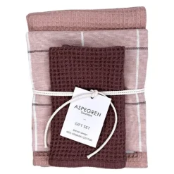 Gavesett med 1 kjøkkenhåndkle & 2 oppvaskkluter raspberry