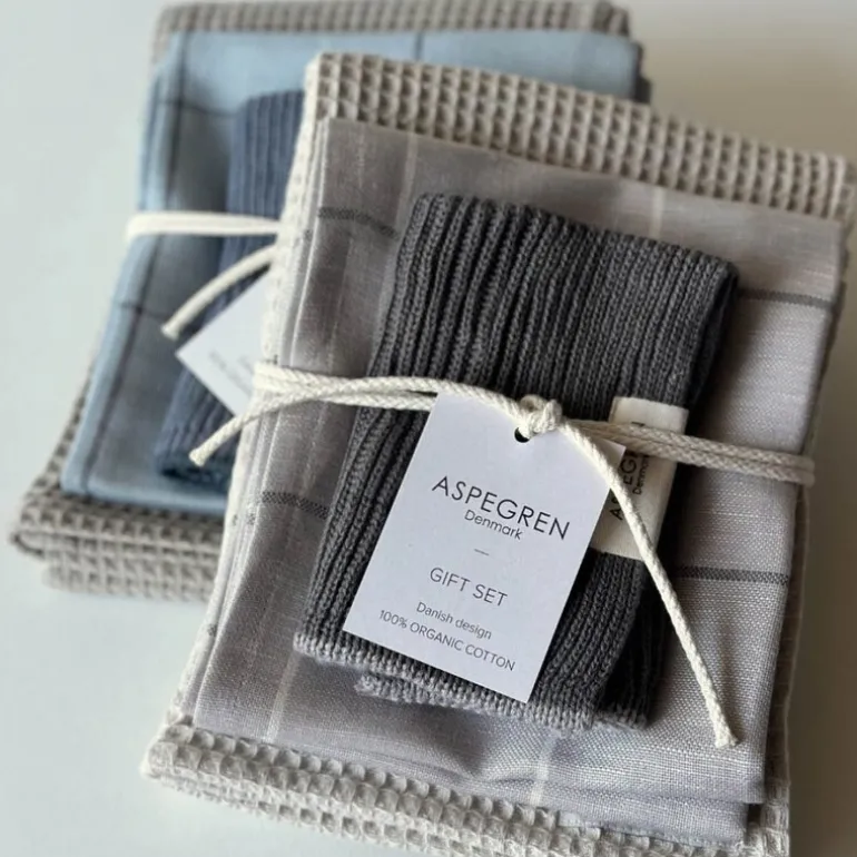 Gavesett med 2 kjøkkenhåndkle & 1 oppvaskklut oyster