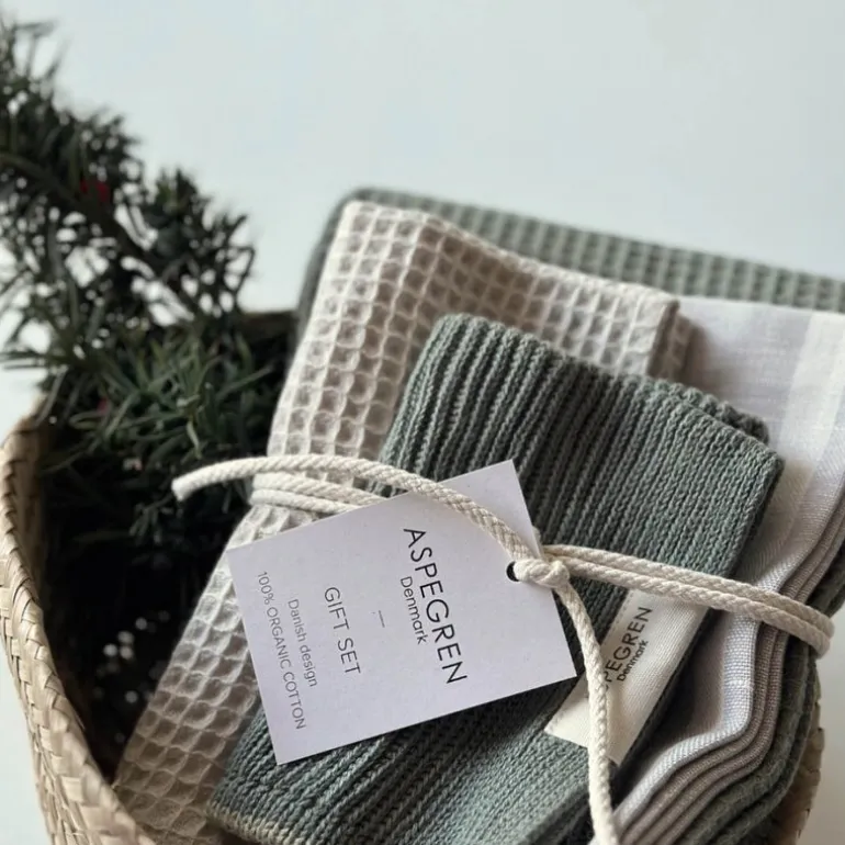 Gavesett med 2 kjøkkenhåndkle & 2 kjøkkenklut thyme