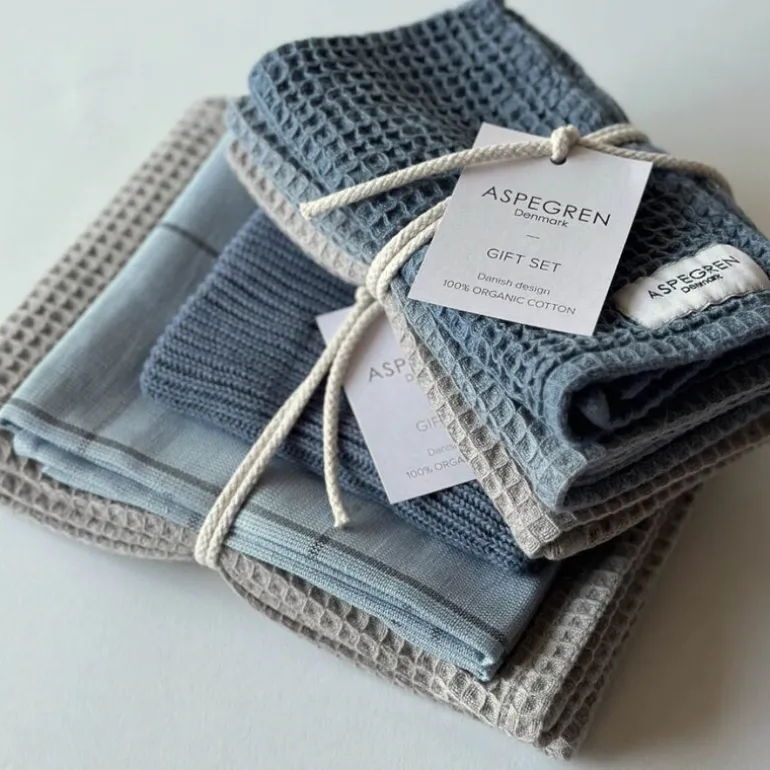 Gavesett med kjøkkenkluter 3 stk blue mussels