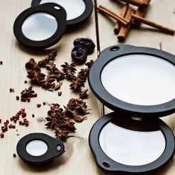 Glasslokk 16 cm klar/svart