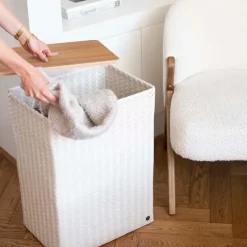 Grand superb skittentøyskurv m/lokk 44x31x60 cm champagne