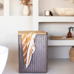 Grand superb skittentøyskurv m/lokk 44x31x60 cm taupe