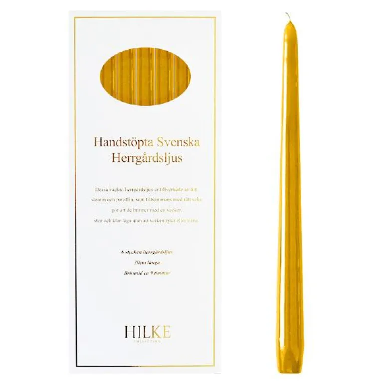 Herregårdslys 30 cm 6 stk sennepsgul glans