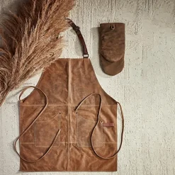 Home forkle i vintage skinn brun