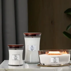 Hourglass duftlys stor white teak